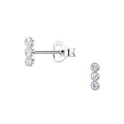 Wholesale Sterling Silver Three Stone Ear Studs - JD21829