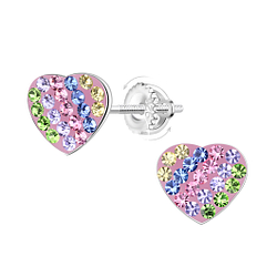 Wholesale Sterling Silver Heart Crystal Screw Back Ear Studs - JD21154