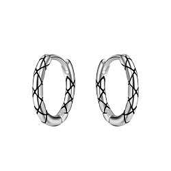 Wholesale 13mm Sterling Silver Patterned Huggie Earrings - JD21812