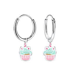 Wholesale Sterling Silver Cupcake Charm Ear Hoops - JD13645