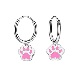 Wholesale Sterling Silver Paw Print Charm Ear Hoops - JD12669