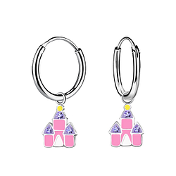 Wholesale Sterling Silver Castle Charm Ear Hoops - JD21917