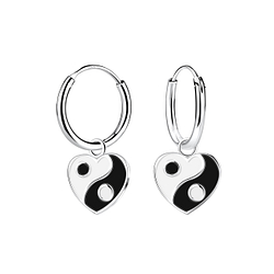 Wholesale Sterling Silver Yin Yang Heart Charm Ear Hoops - JD15528