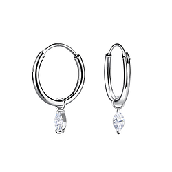 Wholesale 2x4mm Marquise Cubic Zirconia Sterling Silver Charm Ear Hoops - JD21925