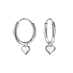 Wholesale Sterling Silver Heart Charm Ear Hoops - JD10237