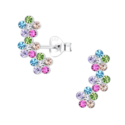 Wholesale Sterling Silver Triple Crystal Flower Ear Studs - JD21583