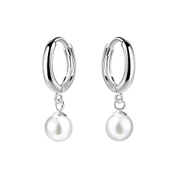 Wholesale Sterling Silver Huggie Earrings with Hanging Pearl - JD22057