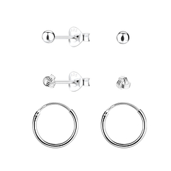 Wholesale Sterling Silver Basic Studs and Ear Hoops Set - JD22353