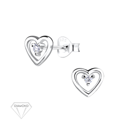 Wholesale Sterling Silver Heart Ear Studs With Diamond - JD9430