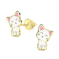 Wholesale Sterling Silver Cat Screw Back Ear Studs - JD21994