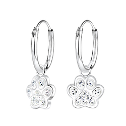 Wholesale Sterling Silver Paw Print Charm Ear Hoops - JD8344