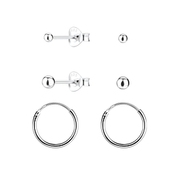 Wholesale Sterling Silver Ball Studs and Ear Hoops Set - JD22356