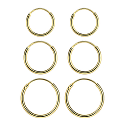 Wholesale 10mm, 12mm and 14mm Sterling Silver Ear Hoops Set - JD22375