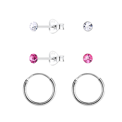 Wholesale 3mm Crystal Sterling Silver Stud and Ear Hoops Set - JD22358