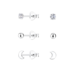 Wholesale Sterling Silver Moon Ear Studs Set - JD22328