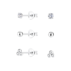 Wholesale Sterling Silver Ball Ear Studs Set - JD22324