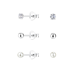 Wholesale 3mm Mixed Sterling Silver Ear Studs Set - JD22326