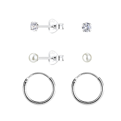 Wholesale 3mm Mixed Sterling Silver Studs and Ear Hoops Set - JD22367