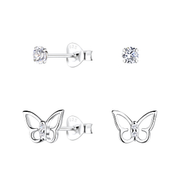 Wholesale Sterling Silver Butterfly Ear Studs Set - JD22313