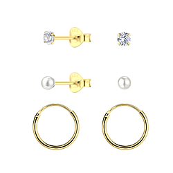 Wholesale 3mm Mixed Sterling Silver Studs and Ear Hoops Set - JD22379