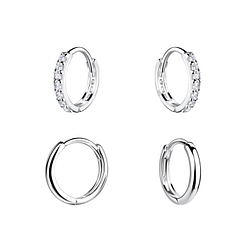 Wholesale Sterling Silver Huggie Earrings Set - JD22371 Wholesale Sterling Silver Huggie Earrings Set - JD22371
