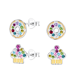 Wholesale Sterling Silver Donut and Cupcake Ear Studs Set - JD22293