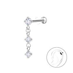 Wholesale Sterling Silver Hanging Stones with Titanium Labret - JD22753 Wholesale Sterling Silver Hanging Stones with Titanium Labret - JD22753