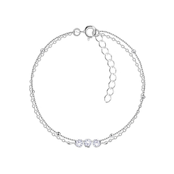 Wholesale Sterling Silver Three Stones Double Chain Bracelet - JD22604 Wholesale Sterling Silver Three Stones Double Chain Bracelet - JD22604