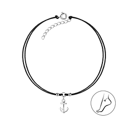 Wholesale Sterling Silver Anchor Cord Anklet - JD22220