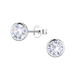 Wholesale 6mm Round Cubic Zirconia Sterling Silver Ear Studs - JD22546