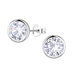 Wholesale 8mm Round Cubic Zirconia Sterling Silver Ear Studs - JD22547 Wholesale 8mm Round Cubic Zirconia Sterling Silver Ear Studs - JD22547