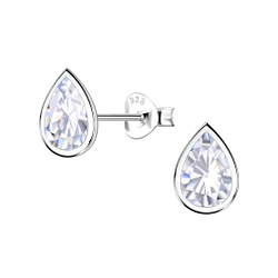 Wholesale 6x8mm Pear Cubic Zirconia Sterling Silver Ear Studs - JD22556