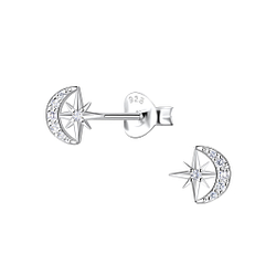 Wholesale Sterling Silver Moon and Starburst Ear Studs - JD22405