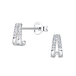 Wholesale Sterling Silver Double Line Half Hoop Ear Studs  - JD22423