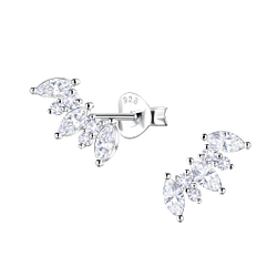 Wholesale Sterling Silver Marquise Stones Curved Ear Studs  - JD22437