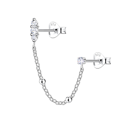 Wholesale Sterling Silver Marquise Double Ear Studs with Chain - JD22482