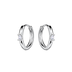 Wholesale 11mm Sterling Silver Single Stone Huggie Earrings - JD22715