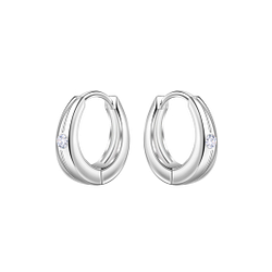 Wholesale 12mm Sterling Silver Single Stone Huggie Earrings - JD22717