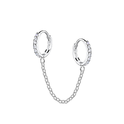 Wholesale 10mm Sterling Silver Double Huggie Earrings with Chain - JD22564