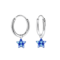 Wholesale Sterling Silver Star Charm Ear Hoops - JD21579