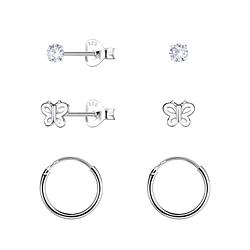 Wholesale Sterling Silver Butterfly Stud and Ear Hoops Set - JD22803