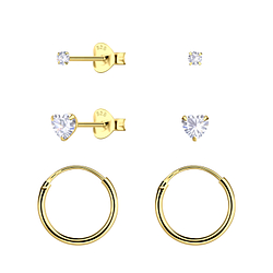 Wholesale Sterling Silver Heart Stud and Ear Hoops Set - JD22822