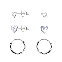 Wholesale Sterling Silver Heart Stud and Ear Hoops Set - JD22808