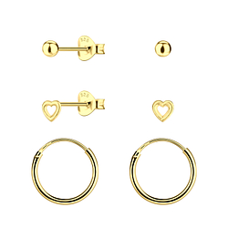 Wholesale Sterling Silver Heart Stud and Ear Hoops Set - JD22815
