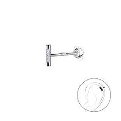 Wholesale Sterling Silver Bar Cartilage Stud with Ball Screw Back - JD20449 Wholesale Sterling Silver Bar Cartilage Stud with Ball Screw Back - JD20449