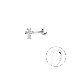 Wholesale Sterling Silver Cross Cartilage Stud with Sterling Silver Ball Screw Back - JD20429