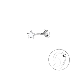 Wholesale Sterling Silver Star Cartilage Stud with Sterling Silver Ball Screw Back - JD20430