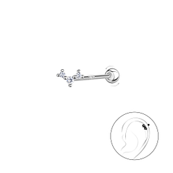 Wholesale Sterling Silver Three Stones Cartilage Stud with Ball Screw Back - JD20452 Wholesale Sterling Silver Three Stones Cartilage Stud with Ball Screw Back - JD20452