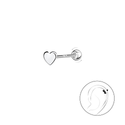 Wholesale Sterling Silver Heart Cartilage Stud with Sterling Silver Ball Screw Back - JD20432 Wholesale Sterling Silver Heart Cartilage Stud with Sterling Silver Ball Screw Back - JD20432