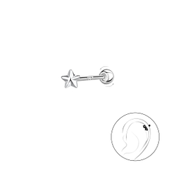 Wholesale Sterling Silver Star Cartilage Stud with Sterling Silver Ball Screw Back - JD20433 Wholesale Sterling Silver Star Cartilage Stud with Sterling Silver Ball Screw Back - JD20433